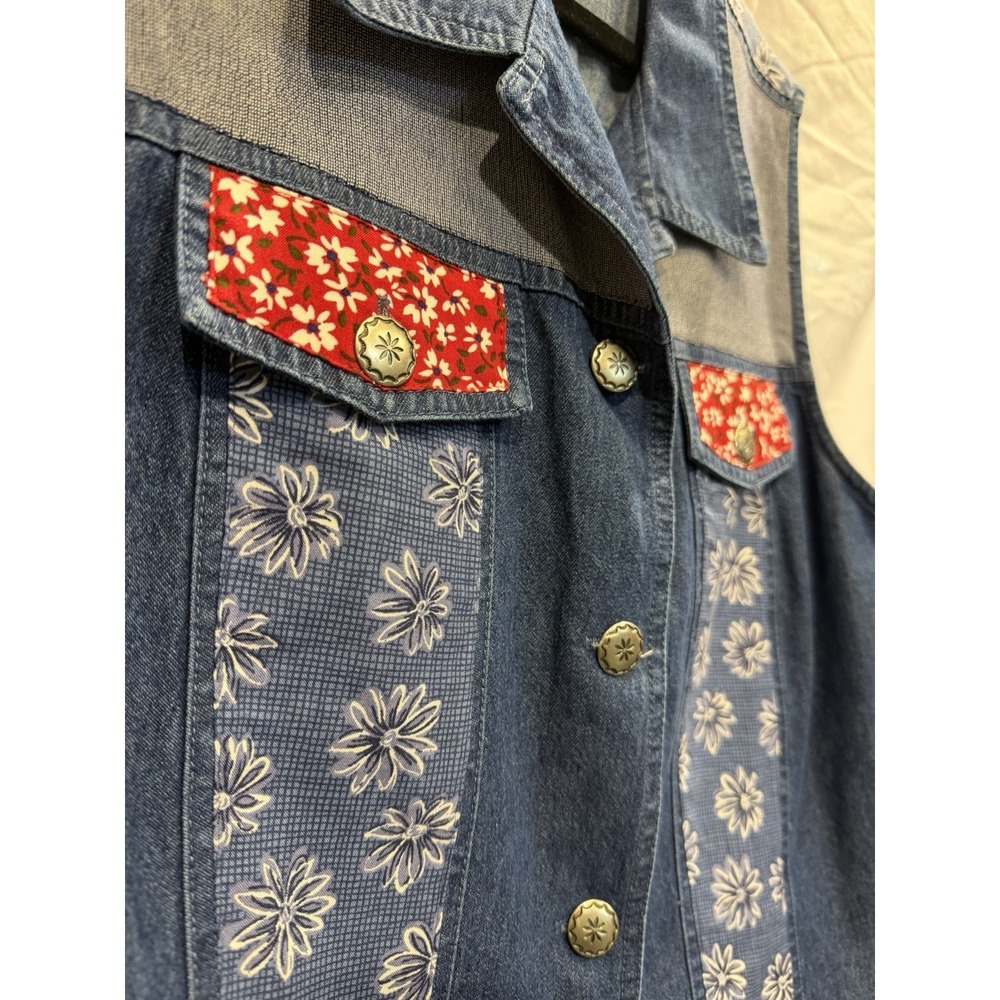 Vintage Stonebridge Collared Button Floral Embroidered Vest Blue Red 1X Women - Picture 2 of 4